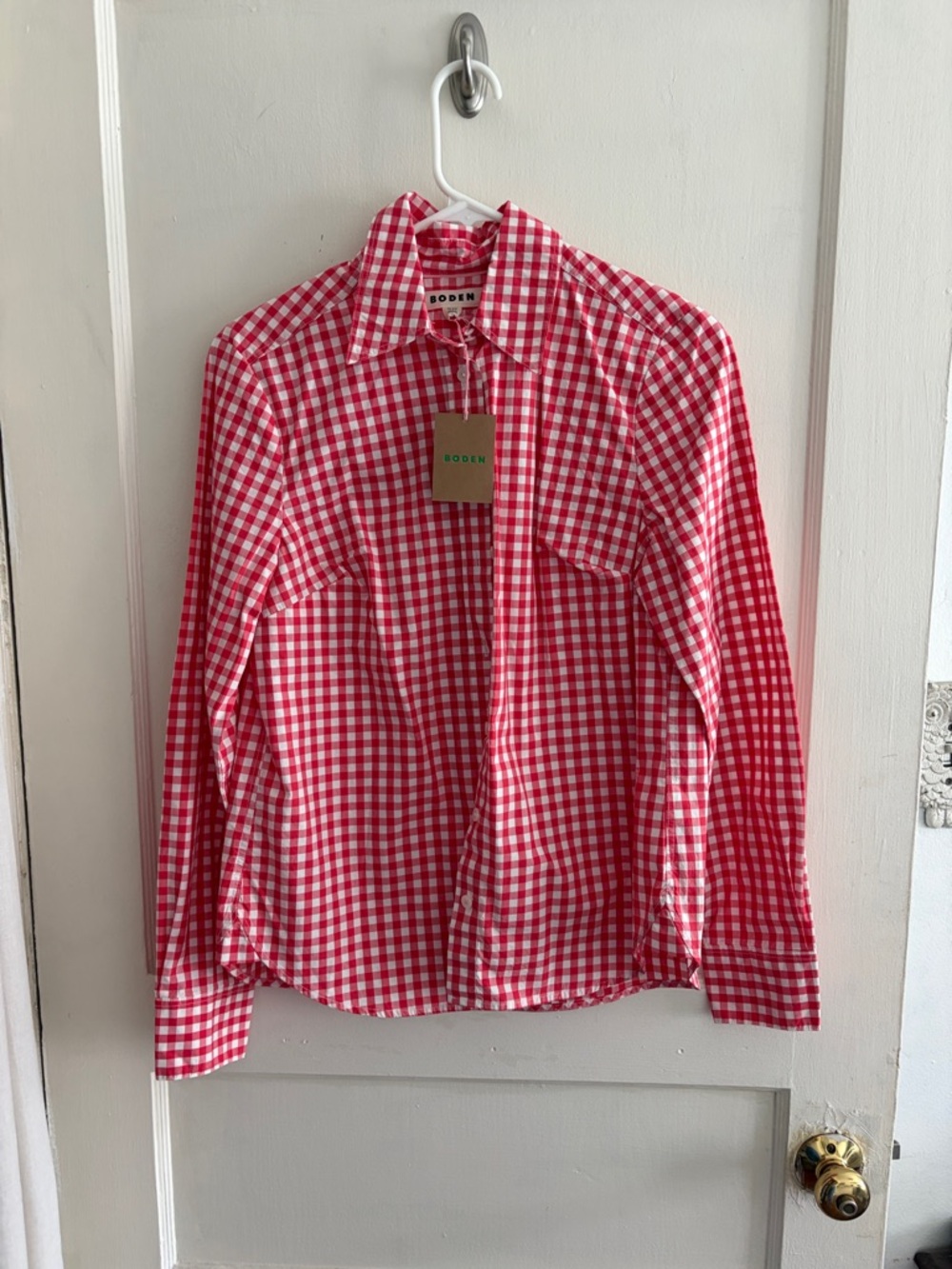 Boden Red and White Gingham Button-Down Shirt for Men